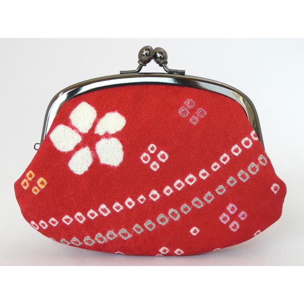 高級絞りの和柄・親子がま口財布（桜流水・レッド）京都のお土産にも