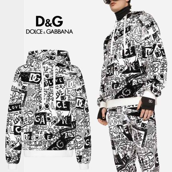 ドルチェ&ガッバーナ Dolce & Gabbana パーカー フロックグラフィティプリント G9YV5TG7FZKHA4BQ ブラック＆ホワイト