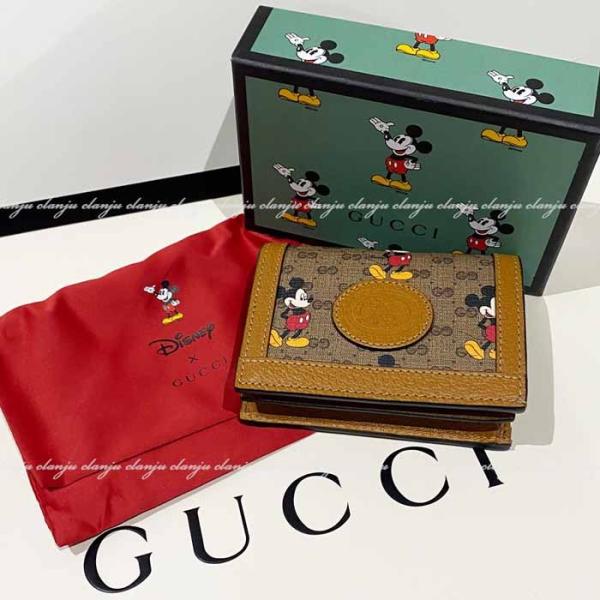 グッチ Gucci レア コラボ Gucci ディズニー コンパクト財布 感謝価格 ベージュ 8559 Hwubm カードケース エボニー
