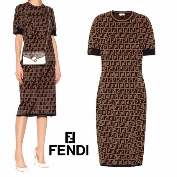 フェンディ FENDI FFロゴ ストレッチニット ミディ ワンピース