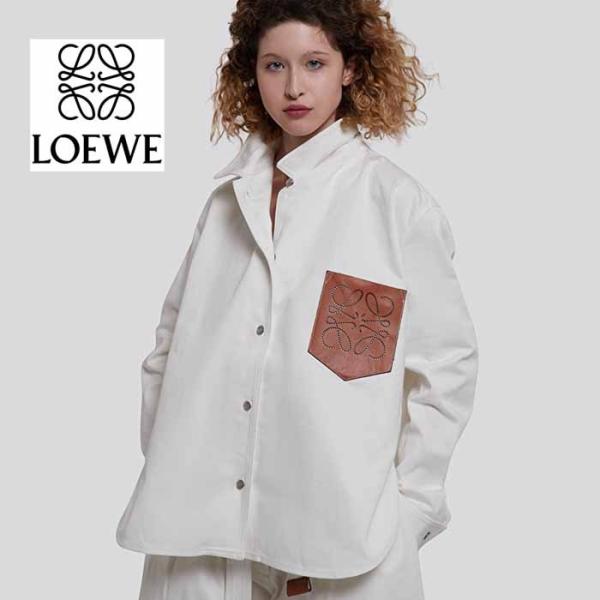 ロエベ LOEWE レザー ポケット オーバーシャツ（デニム）ホワイト