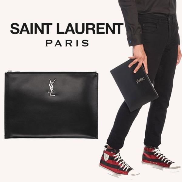 サンローラン Saint Laurent YSL ロゴ付きモノグラムクラッチバッグ ポーチ 4532490SX0E1000 ブラック