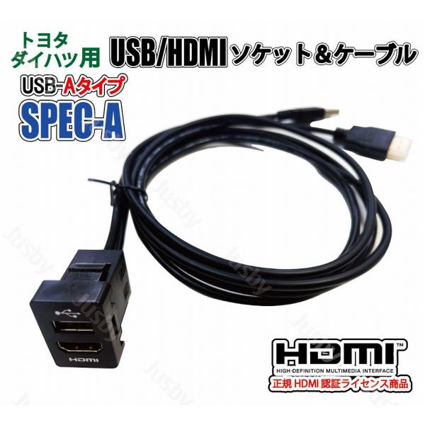 当社オリジナル USB/HDMIソケット(USB タイプA &amp; HDMI, SPEC A (33×23mm))です車種に応じたサービスホール（スペアスイッチホール）にUSBとHDMIをインストール可能になりますUSB及びHDMIをカ...