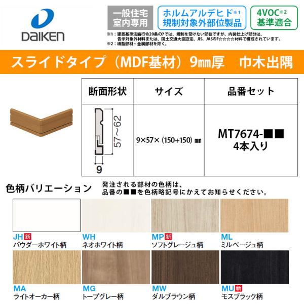DAIKEN 大建工業 イエリア システム造作部材 出隅 MT7674-□□ 巾木 出