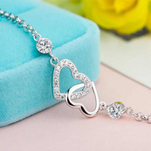 RainbowGirl ブレスレット レディース ダブルハート 2粒ダイヤ ハート