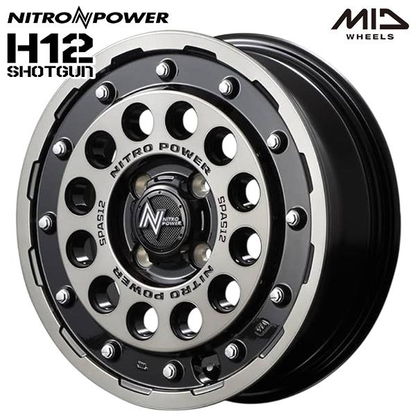 MID ナイトロパワー H12 ショットガン 15インチ 5.0J 4H100 +45 ブラッククリア/マシニング アルミホイール単品 4本セット 1台分