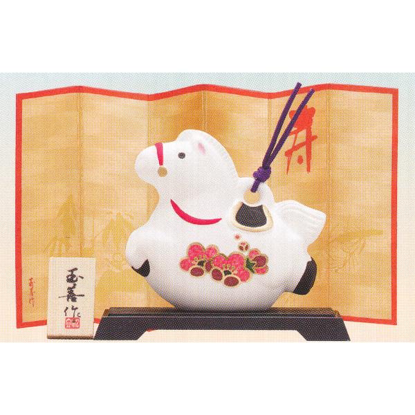 午置物瀬戸物、屏風、置台付、サイズ：70×37×62ｍｍ、