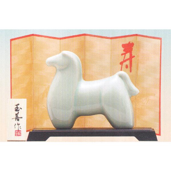 午置物瀬戸物、赤・白1対、屏風、置台付、単体サイズ：90×38×75mm、