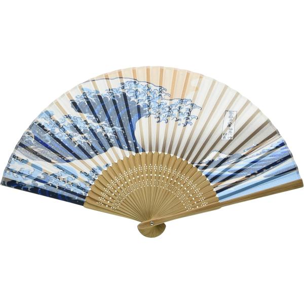 伏見上野旭昇堂　和柄扇子　唐木中彫　北斎浪裏　5971