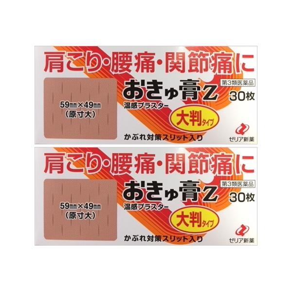 他サイト： 【送料無料】おきゅ膏Z　大判タイプ 30枚×2個セット｜ゼリア新薬｜第3類医薬品｜ゆうパケット発送：ポスト投函の商品画像