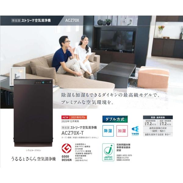 Daikin21モデル除加湿クリアフォース空気清浄機 Acz70x T 適応床面積 31畳まで 北海道 沖縄及び離島は 別途送料かかります Acz70x T 住設オンデマンド 通販 Yahoo ショッピング