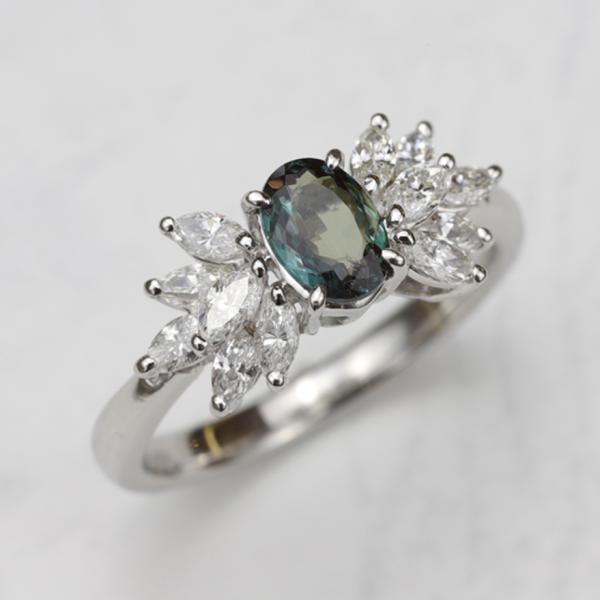 Pt900アレキサンドライト0.72ct/ダイヤモンド0.67ctリング 鑑別
