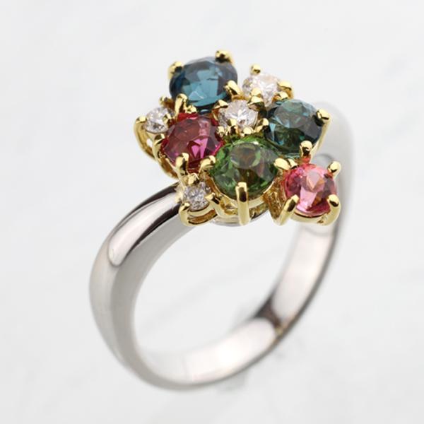 Pt900 K18YG トルマリン5.37 ダイヤモンド0.14 リング