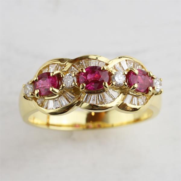 K18ルビー ダイヤモンドリングとK18YGパールネックレス K18 ルビー＆ダイヤモンド リング アンティークジュエリーのよう