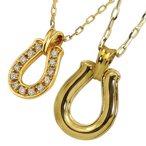 Jewelry i ペアネックレス 10金 馬蹄 ホースシュー K10 ダイヤモンド 