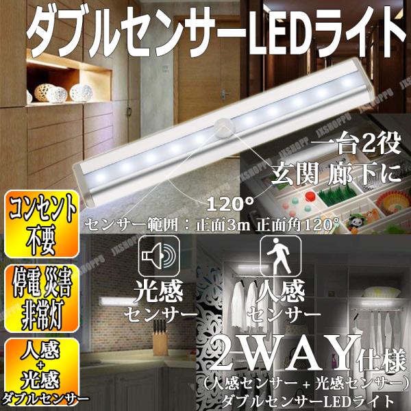 人感センサー + 光感センサー ダブルセンサーLEDライト 自動点灯 自動