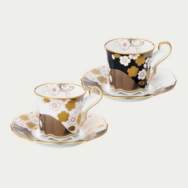 ノリタケ あやみなも コーヒーカップ＆ソーサーペア（桜金銀彩・夜桜 