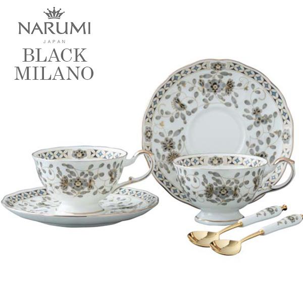 当日出荷 金彩 ブラックミラノ スプーン付カップ&ソーサーセット 210cc 2人用 〈52443-23411〉 NARUMI 正規品 ナルミ 食器 r8a
