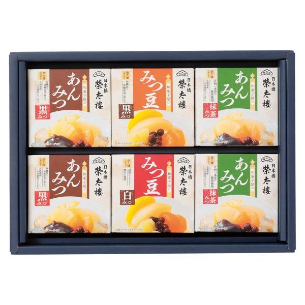 和菓子屋のあんみつ（黒みつ）255g×2、和菓子屋のあんみつ（抹茶みつ）255g×2、和菓子屋のみつ豆（黒みつ）225g×1、和菓子屋のみつ豆（白みつ）225g×1箱サイズ:215×310×85（80サイズ）※アレルギー：もも常温配送