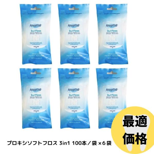 デンタルフロス プロキシソフト レギュラータイプ100本入 フロス3in1 6個 歯磨き 美白 口臭ケア むし歯 予防