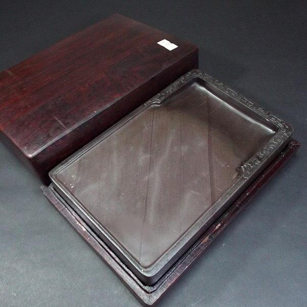 書道硯 旧坑 麻子坑端渓硯 彫刻入 厚巌 角形 9吋｜書道 書道用品 
