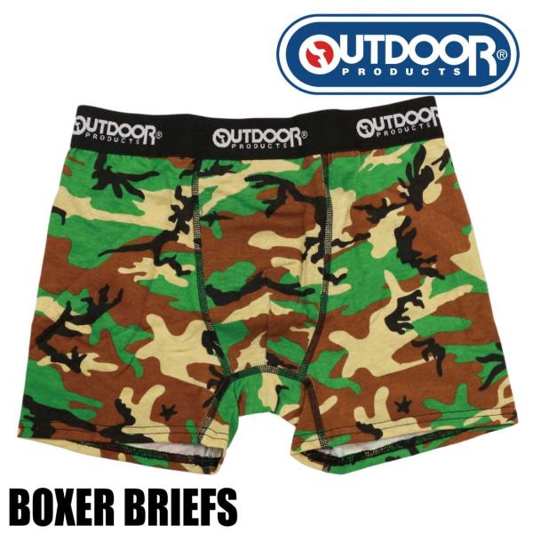 メール便発送 OUTDOOR PRODUCTS アウトドア ボクサーパンツ 前閉じ 下着 メンズ 総柄 M L OD-1BB-007 プリント 迷彩 カモ柄