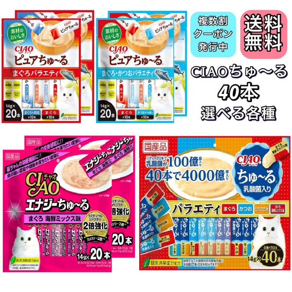 チュール 猫 ちゅーる エナジーチュール ピュアちゅーる 乳酸菌 ちゅ〜る 40本 いなば ciao...