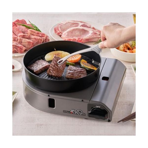 ●サイズ：幅319×奥行279×高さ149mm●プレートサイズ：直径233mm●火力：1.0kW（900kcal/h）●重量：約1.9kg●材質本体：鋼板(粉体塗装)プレート：アルミダイカスト(フッ素樹脂加工)水皿：鋼板(耐熱塗装)バーナー...