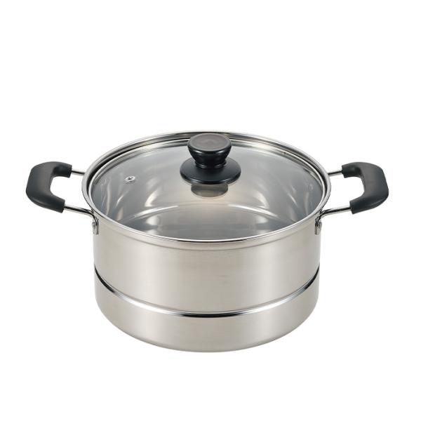 パール金属 HC-529 蒸し処 ステンレス製ガラス蓋付深型鍋22cm(目皿付