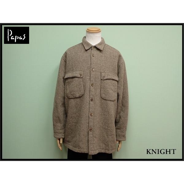 Papas 中綿キルティング ウールシャツジャケット・L□パパス/レザー  