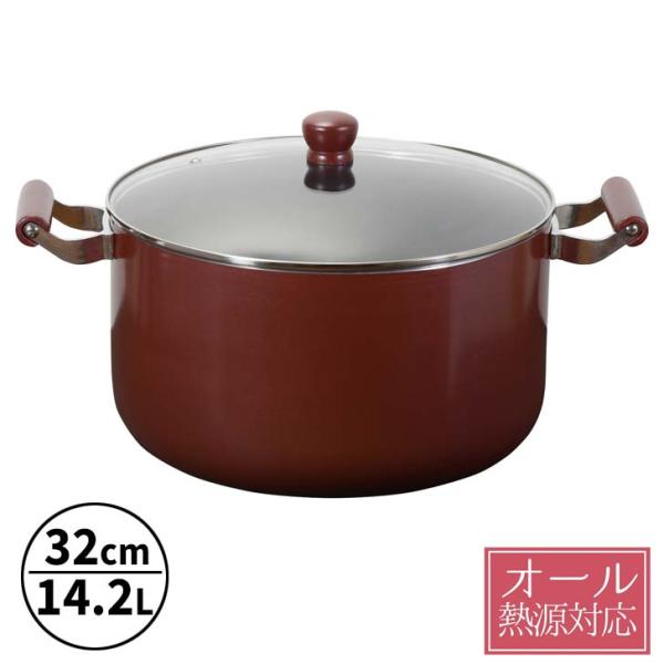 パール金属 ◎ メガサイズ ふっ素加工IH対応ガラス蓋付深型大型鍋 32cm