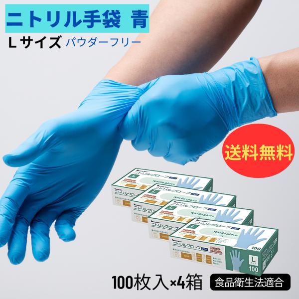 ニトリル手袋　パウダーフリー　左右兼用　Lサイズ　１００枚入り　食品衛生法適用　青