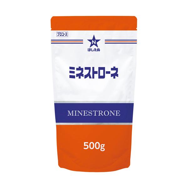 玉ねぎ、じゃがいも、にんじん、マカロニ、豆類、穀類等の具材がたっぷり入ったトマトベースの具だくさんミネストローネです。油分をおさえたすっきりとした味わいとオレガノ等のハーブの風味や野菜の甘味が特長のスープです。