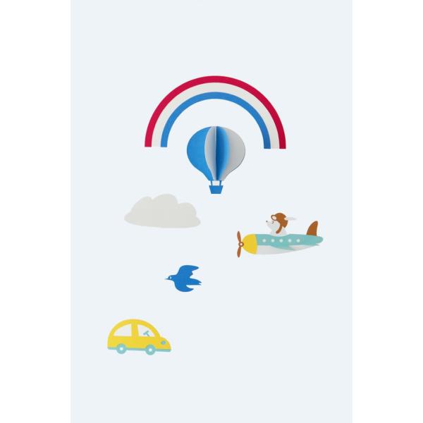 トリコロールカラーの虹と、キュートな気球が回る「虹のふもとでーUnder the Rainbow」。マニュモビールズのモビールの中でも一番人気のモビールです。飛行機や車など、子どもたちにも人気のモチーフがゆらゆらと揺れ、風を感じるたびに美し...