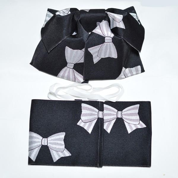 アウトレット 訳有り 浴衣用結び帯 作り帯 黒 銀色 リボン模様 定形外郵便発送 同梱不可 Musubi Bs02 きものと和雑貨のお店かもがわ 通販 Yahoo ショッピング