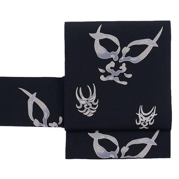 袋帯 歌舞伎 隈取 黒地 タレ先無地 お仕立て込み 袋帯 歌舞伎 隈取 黒地 タレ先無地 お仕立て込み