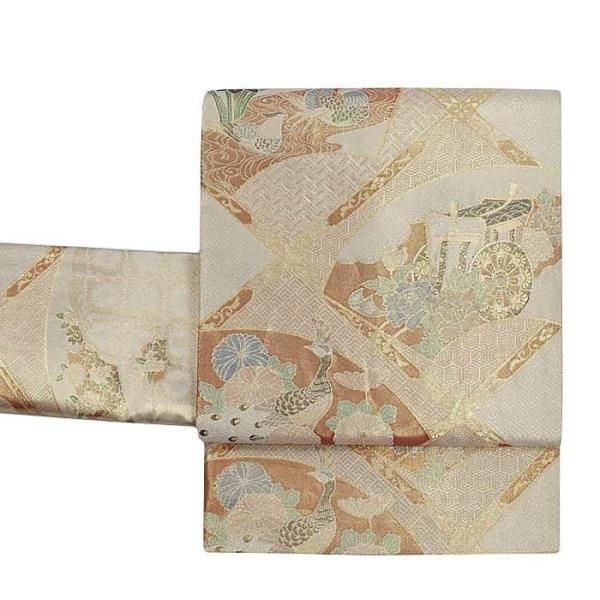 リサイクル袋帯 佐賀錦袋帯 白金 格天井 鳳凰 絹 中古着物 袋帯 結婚式