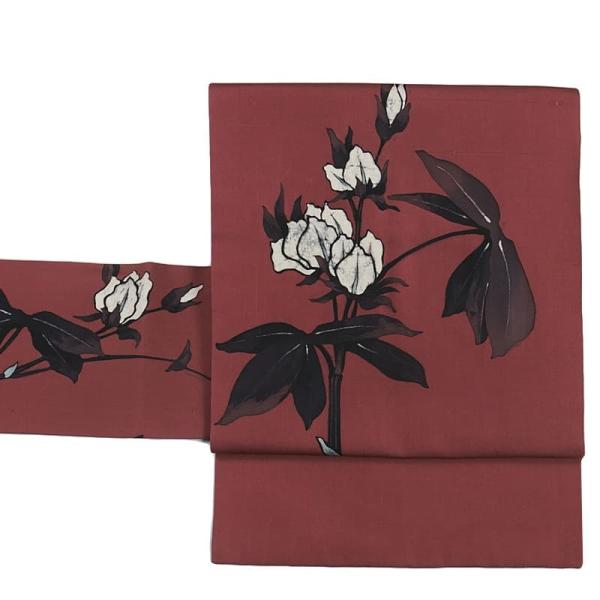 リサイクル 名古屋帯 染め名古屋帯 中古帯 塩瀬染め帯の逸品 絹 赤茶