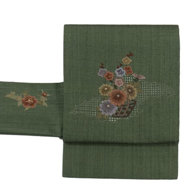 未使用品 名古屋帯 汕頭刺? リサイクル名古屋帯 開き仕立て 相良刺繍