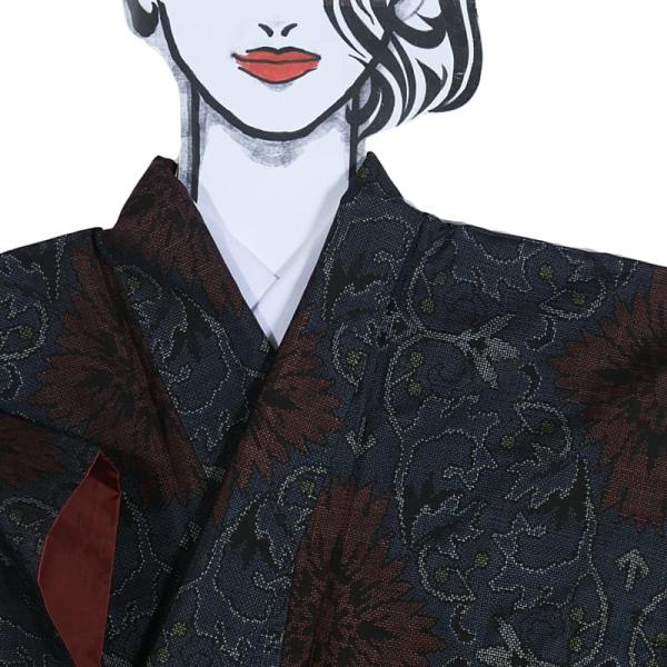 リサイクル紬 大島紬 経緯絣 本場大島 洒落着物 藍色 身長152cm 裄61cm