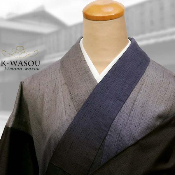 リサイクル紬 結城紬着物」正絹着物 つむぎ袷 藍作家物/逸品/着物