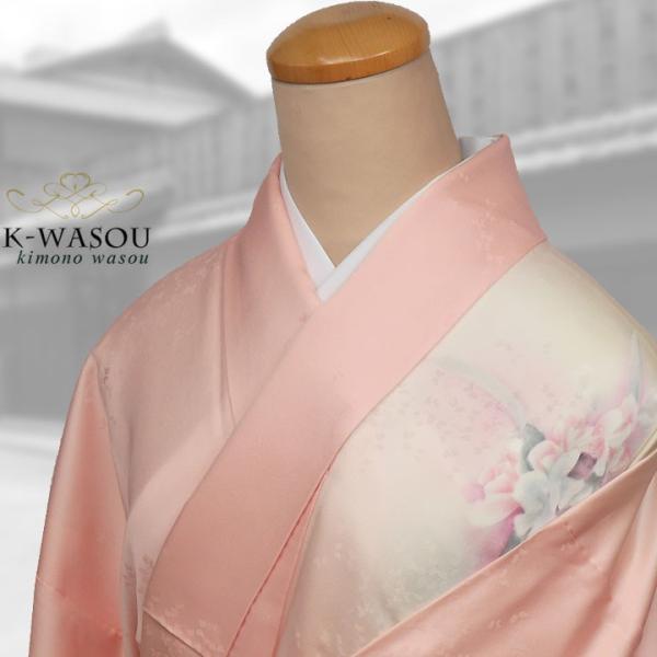 リサイクル付下袷 素描友禅 洋花ピンク地/訪問着 付下着物中古着物