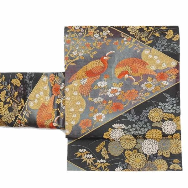 新古品 袋帯 古典柄 二重太鼓 中古袋帯 花鳥 黒紺地 a2m1m5 新古品 袋帯 古典柄 二重太鼓 中古袋帯 花鳥 黒紺地 a2m1m5