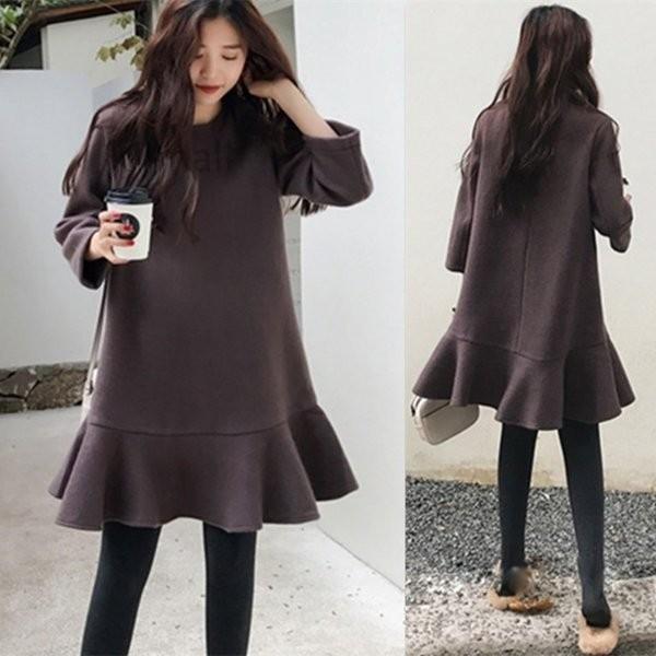 マタニティワンピース 秋冬 長袖ラシャワンピース ツイード素材 産前 妊婦服 ゆったり ワンピース膝丈 ママ Aライン エレガント オフィス通勤 ナチュラル Supersport Tn