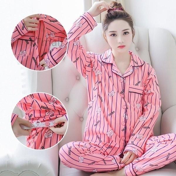 マタニティパジャマ前開き春秋セットアップ長袖授乳口付綿パジャマルームウェア妊婦服可愛い花柄ストライプ産前産後女性授乳服 Www Parselsorgu Com