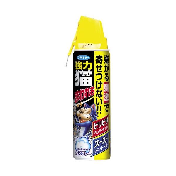 【商品名】強力 猫まわれ右 スプレー【内容量】350ml【成　分】l-メントール・ペッパーオイル・サリチル酸メチル【販売元】フマキラー株式会社