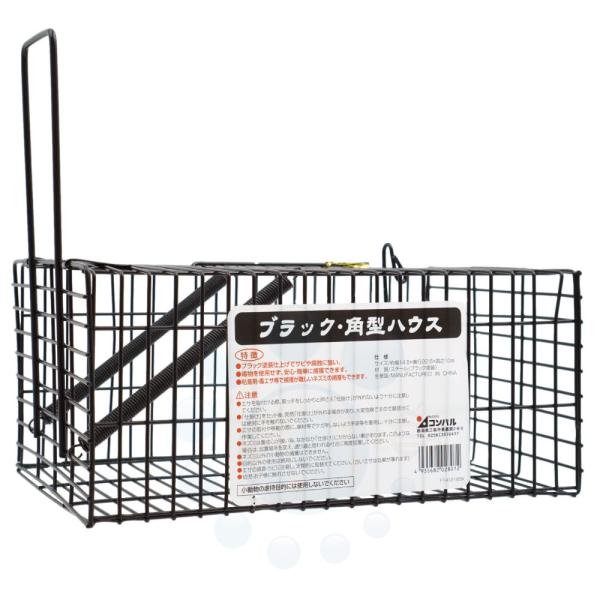 【商品名】ブラック・角型ハウス【サイズ】約W14.5×D22.5×H10cm【販売元】株式会社コンパル【商品特長】◆内バネ式で壁面にピッタリ隙間なく設置ができます。◆塗装仕上でサビや金属腐食に強い。◆粘着剤・毒エサ等で捕獲 が難しいネズミの...