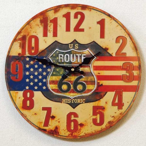 幅34cm壁掛け時計 ルート66 アメリカ レトロ調アンティークデザイン ウォールクロック ブリキ風 星条旗 アメリカ国旗 アメリカンレトロ Route66 Buyee Buyee Japanese Proxy Service Buy From Japan Bot Online