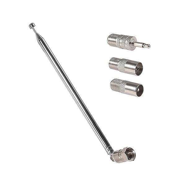 【製品名】Fヘッド伸縮式アンテナ4個セット（Fメスイヤホンヘッド、FメスTVヘッド、FメスTVマザーを付属）。展開セクション数：7セクション。【製品長】約75 cm（収縮時：約16.8 cm）、4点セット重量：約37 g。【製品材料】銅/ス...