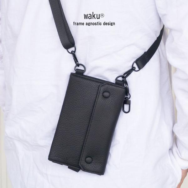 お財布ショルダー お財布ポシェット スマホショルダー スマホバッグ ウォレットショルダー ショルダーバッグ メンズ 黒 ブラック waku ワク KURO WK-0071